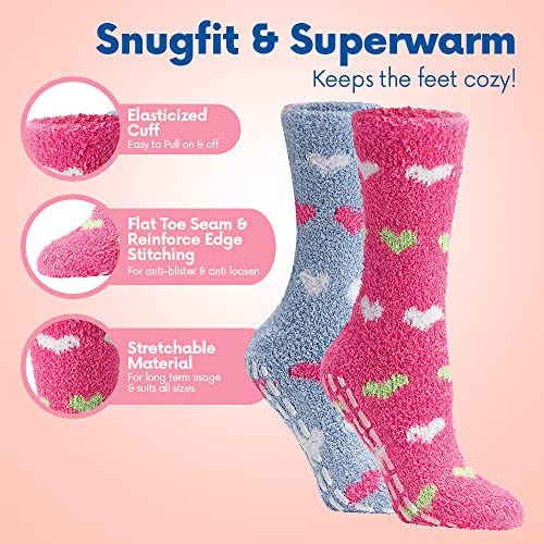 Debra Weitzner Fuzzy Socks for Women Non-Slip Warm Cozy Socks Fluffy Fleece Slipper Socks With Grips 5/6 Pairs3