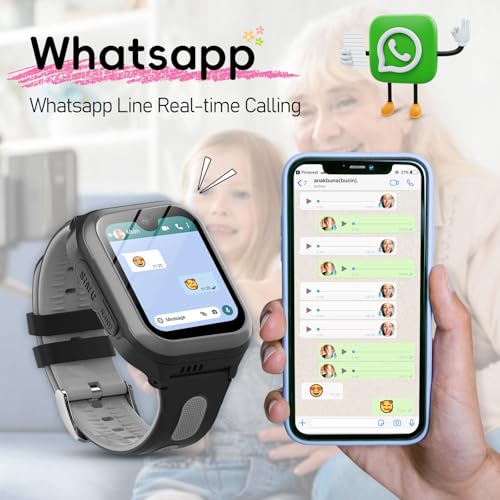 Wonlex 4G GPS Smartwatch for Kids, 1.78" AMOLED Touchscreen Phone Watch with SIM Card, Video Calls, Voice Chat, SOS, Camera, Music, Pedometer, Game, Birthday Gift for Girls Boys Ages 8-15(Black)4