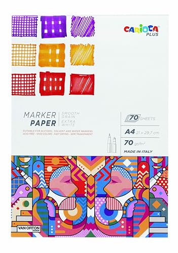 Carioca Plus Bloc de Papel para Dibujo | Bloc de Papel Fino y Brillante ideal para utilizar con Rotuladores | Tamaño A4 | 70 hojas | 70 g/m²