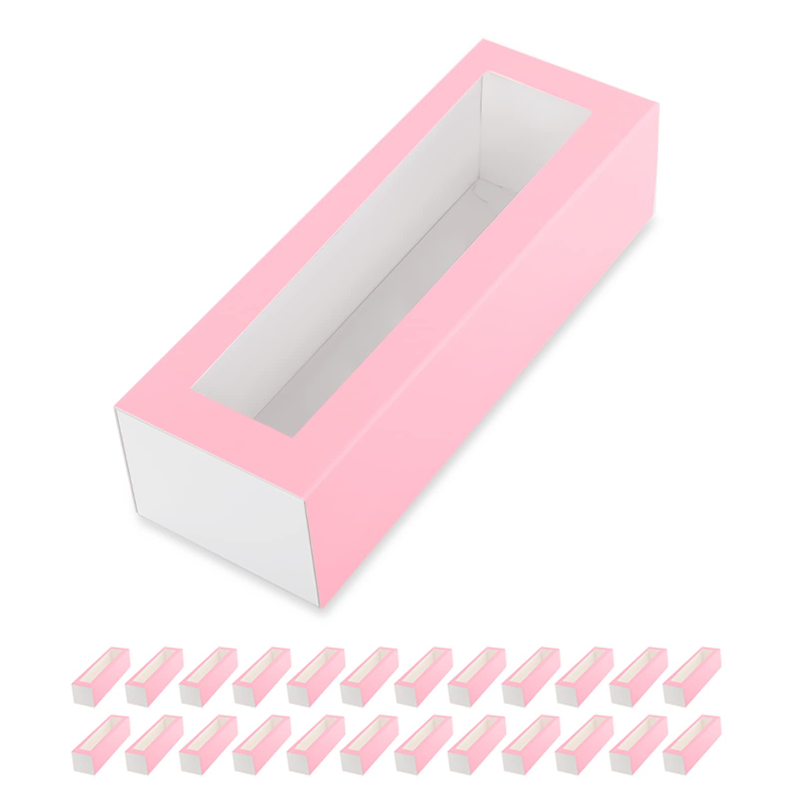 HAPPY POTATO Macaron Boxes, Macaron Gift Box for 6, Macaron Packaging Boxes with Clear Window, Pink Macaron Gift Boxes without Macarons inside (Interior Mesurement 7.2×1.9×1.9 Inches, Pack of 25)