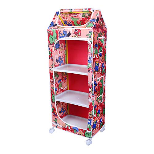 Image of Little One's | 4 Plastic Shelves Baby Foldable Wardrobe (Made in India), Unbreakable Material, (Plastic Structure)| Jungle Red | HP4 /AR
