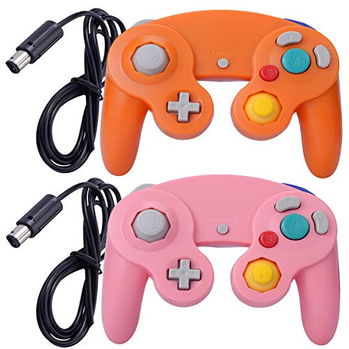 ONE250 2 Pack Classic Shock Joypad Wired Controller, Compatible with Wii NGC Gamecube Game Cube (Orange & Pink) ONE250 2 Pack Classic Shock Joypad Wired Controller, Compatible with Wii NGC Gamecube Game Cube (Orange & Pink)