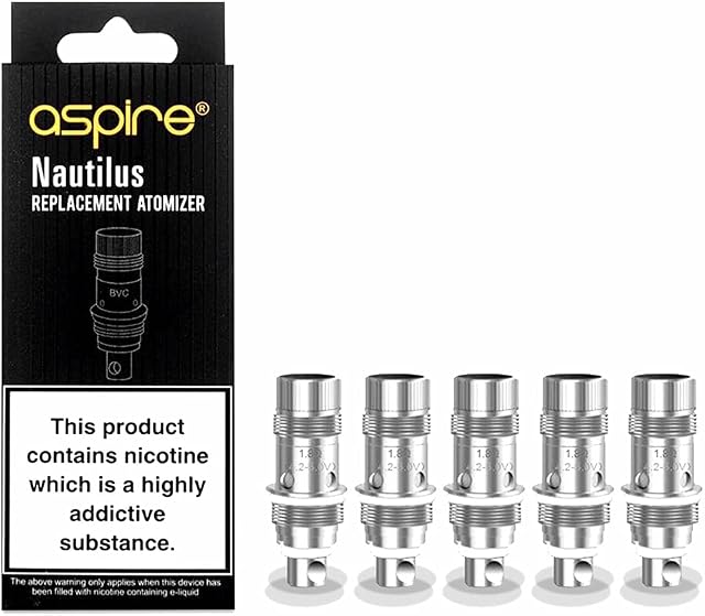 Aspire Nautilus Coil 1.8 ohm for Nautilus Nautilus Mini Nautilus 2 Nautilus 2S K3 Tank Premium K3 Starter Zelos Zelos 2.0 Nautilus AIO Kit Pack of 5 No Nicotine
