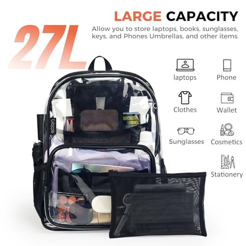 Image of Gloppie Clear Backpack - Heavy-Duty TPU Security Bookbag for Work, Travel & Stadium Events | Fits 15.6 inch Laptop