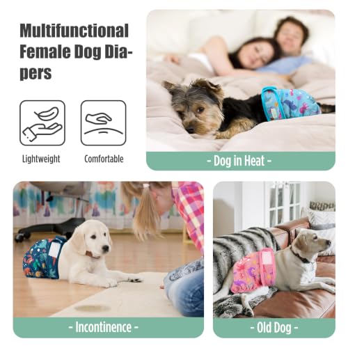Image of wegreeco Female Dog Diapers, Washable Reusable Pet Puppy Doggie Diapers for Small Medium Large Female Dogs in Heat Period, Doggy Period Panties, 5 Pack, Small, Dolphins Pattern