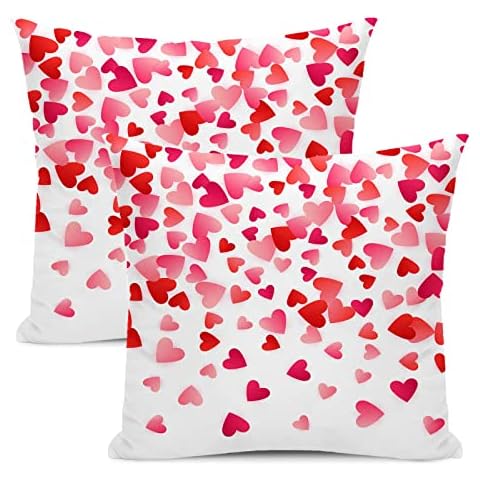 Valentines Pillow Covers 16x16 Inch Set of 2,Pink Love Heart Throw Pillows Case,Valentine's Day Mother's Day Anniversary Decorative Square Cushion Covers Farmhouse Couch Decor for Home Sofa Bed Cover