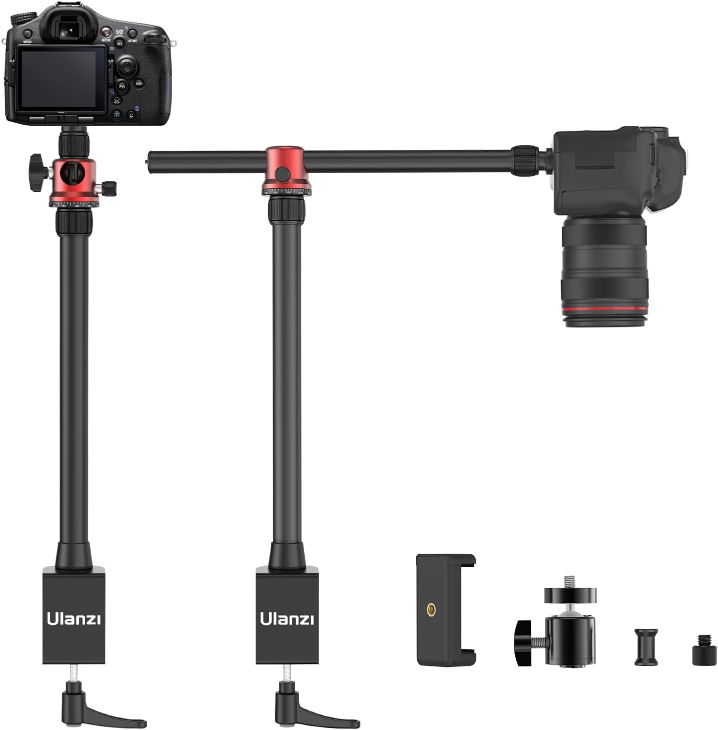 jusmo MT-88 Overhead Camera Mount Desk Stand Phone Holder for Video Recording, Horizontal/Vertical Switching, Aluminum 4-Sections Light Stand for DSLR, Cameras, Phones, Lights, Max Load 13.23Ibs