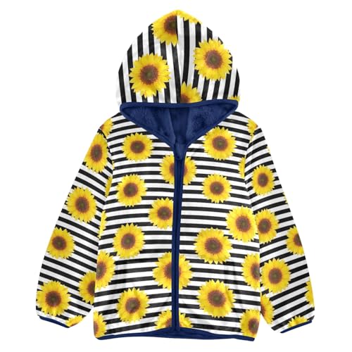 CHIFIGNO Sunflower Stripe Boy Hooded Jacket, Thick Lightweight Sweatshirt Jacket 3T