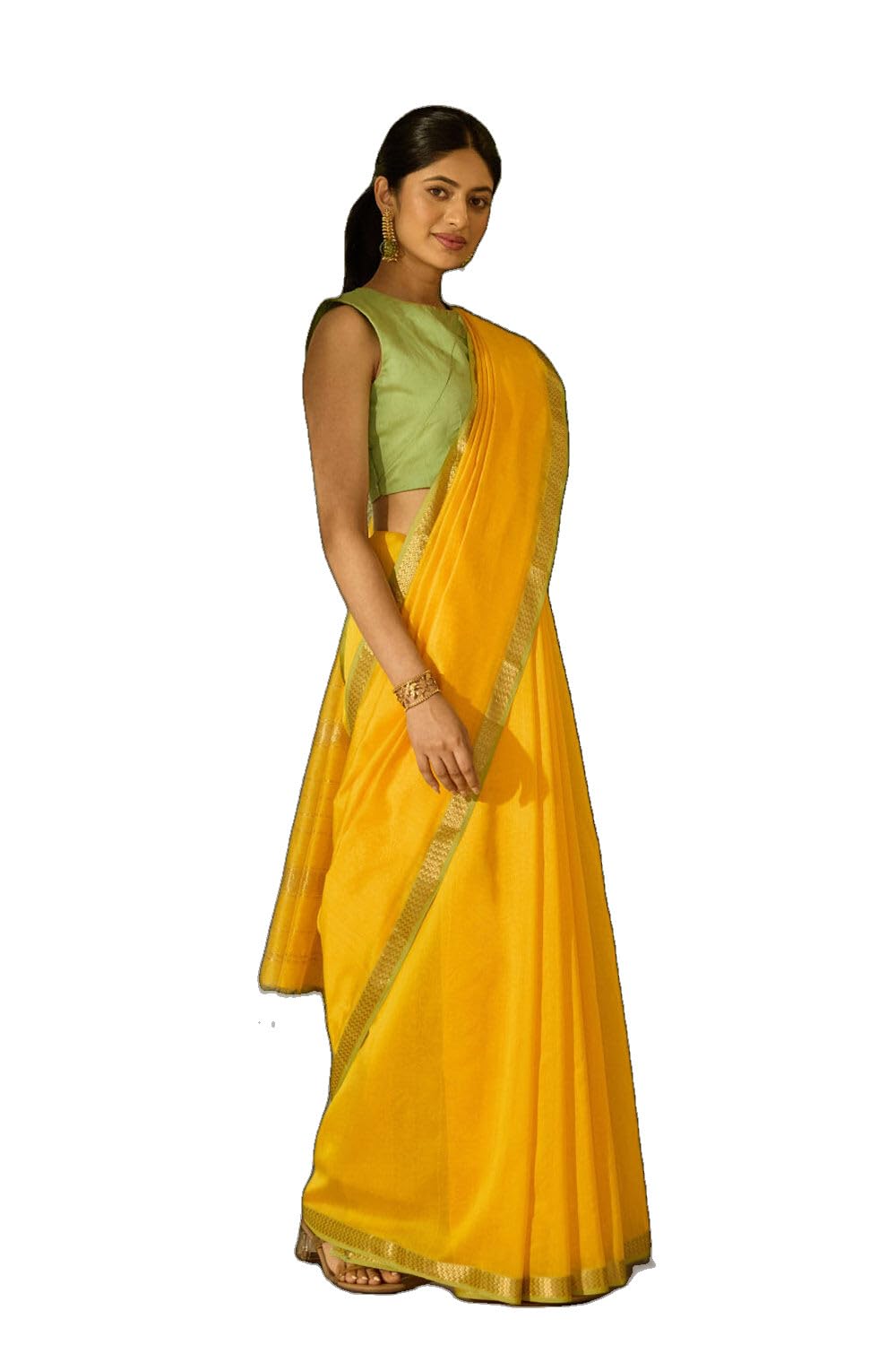 taneira Yellow Woven Pure Silk Cotton Maheshwari SareeWith Unstitched Blouse(SAPH01AD2153-Yellow)-picture-22
