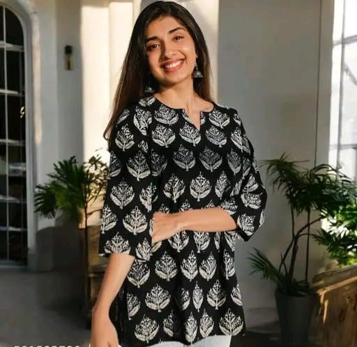 Image of Women's Short Kurti in Multicolor Rayon Cotton Blend | Ladies Ethnic Tunic | Office