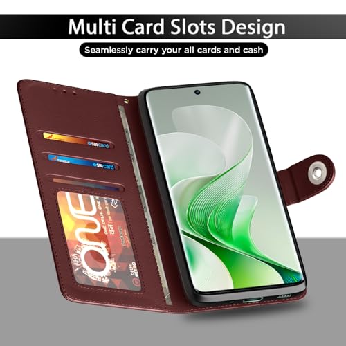 Image of Pikkme Flip Cover Leather Finish | Inside TPU with Card Pockets | Wallet Stand and Shock Proof | Complete Protection Button Flip Case for Vivo V40e 5G / iQOO Z9s 5G(Brown)