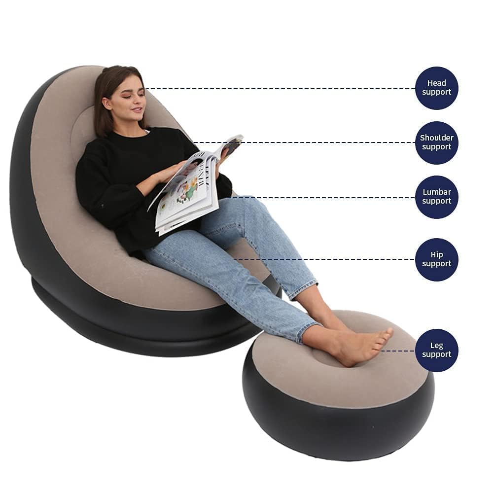 R RUNILEX Air Inflatable Sofa with Household Couch Chair with Footstool for Indoor&Outdoor in Livingroom, Bedroom, Readingroom Office, Balcony, Garden, Courtyard 1