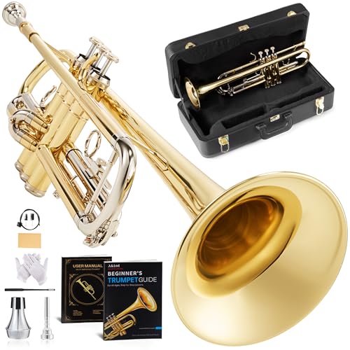 AKLOT Hand-Hammered Bell Bb Trumpet: Smooth Valve Action, Clear-Lacquered Brass Body, Standard...