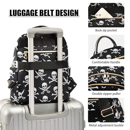 Image of Pirate Skull Quilted Backpack Purse for Women Fashion Small Backpack M | Shoulder Bag Travel Casual Daypack