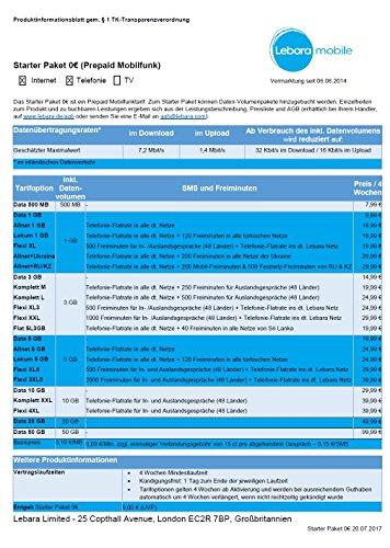 LEBARA, scheda SIM con 1 Euro di certificato di