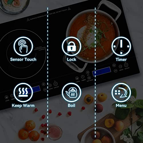 Image of Duxtop LCD 1800W Portable Induction Cooktop 2 Burner, Built-in Countertop Burners with Sensor Touch Control, Electric Cooktop with 2 Burner, Electric Double Induction Burner for Cooking, 9720LCBI