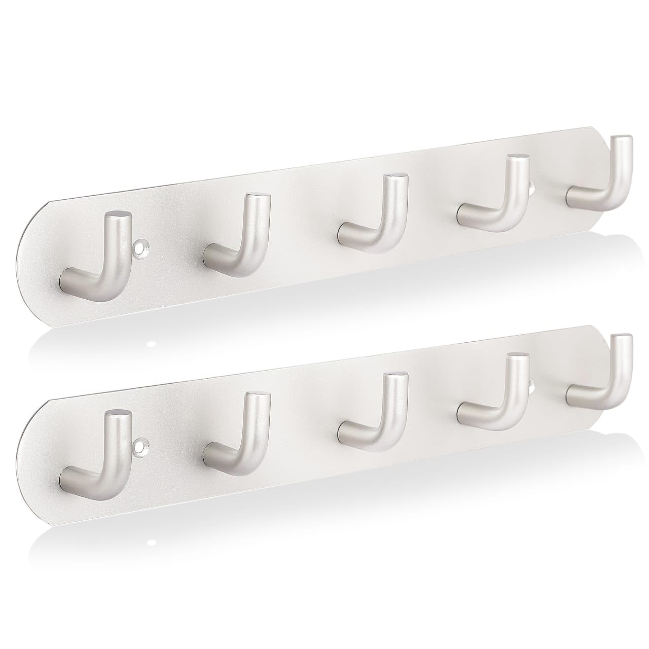 Maxzwell Satin Finish Hook Rails (Pack of 2) | Coat Rack Wall Mounted in Heavy Duty Stainless Steel with 5 Anti-Slip Hooks | Lightweight, Rust-Resistant & Easy to Install for Coats, Towels & Bags