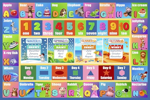 HUAHOO Kids Rug Play Mat Carpet Educational and Fun Playmat ABC Alphabet Animals Shapes Learning and Safe Rugs for Bedroom Playroom Classroom Baby Toddler Children(Season,39X52 in)