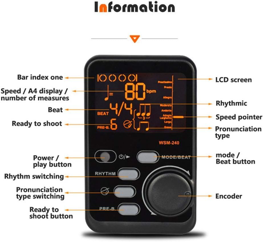 Multi-fution Cyfrowy Tuner Metronomu Generator Tonów Mini Metronom Przenośna Elektroniczna Bateria Metronomu Lub Usb Akumulator Do Pianina Skrzypce Gitara Trap Bęben Running All Umenty, black