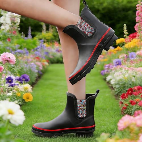 Image of SWIFTFROG Rain Boots for Women - Waterproof Ankle Garden Shoes Anti-Slipping Floral Printed Rainboots for Ladies Stylish Light Ankle Rain Shoes, Women's Rain Footwear