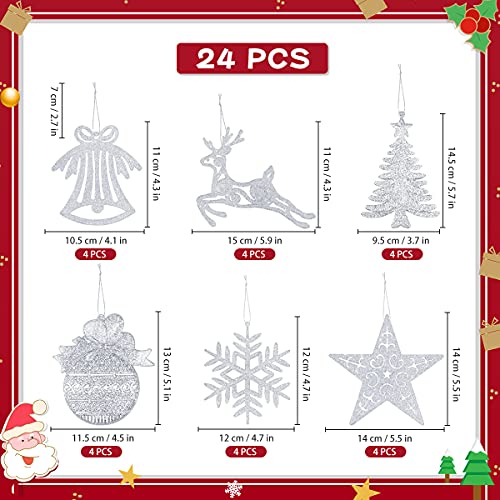 Songjum 24 Pcs Silver Christmas Hanging Ornaments, Christmas Glitter Snowflake Reindeer Ornaments Tree Decoration For Winter Wonderland Christmas Tree #TOP1