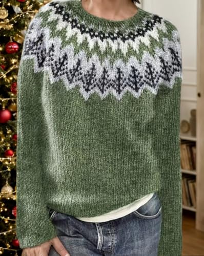 Women's Christmas Colorful Fair Isle Print Sweater Oversized Long Sleeve Pullover Tops for Women Fall Winter Trendy2