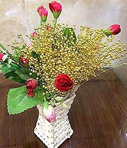 Fodattm 100 Stems Imitation Pearl Sticks Beaded String For Crafts Spray Beads Wire Stems Diy Accessories Christmas Garland Wedding Bridal Flower Bouquet Party Table Decor (Gold) #TOP3