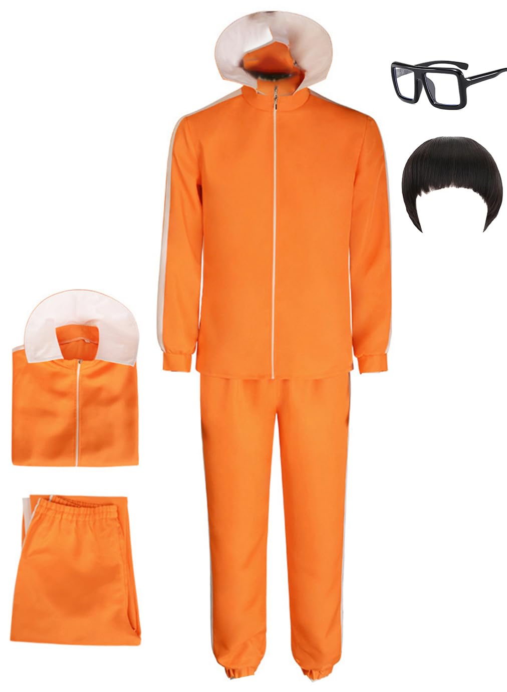 Cnulaueu Men's Victor Cosplay Costume Orange Tracksuit Jacket Sports Uniform Suit Anime The Villian Halloween Outfit Full Set (Orange with Wig, XL)