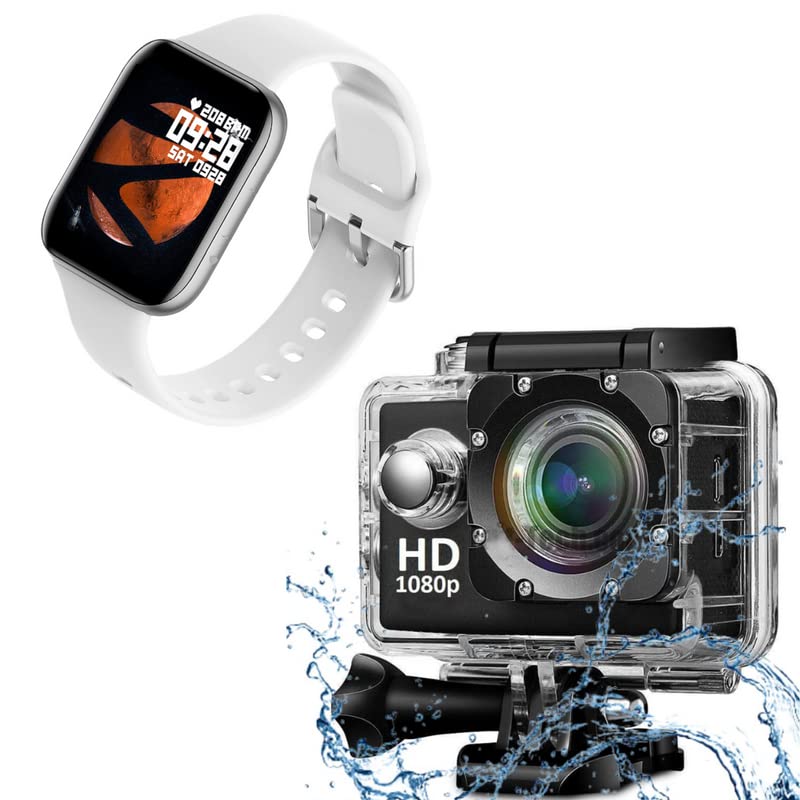 Exxelo { Summer 12 Years Warranty } Waterpoof Action Camera 1080P 12MP Sports Camera Full HD 2.0 Inch with Waterproof Smart Watch - White-picture-28