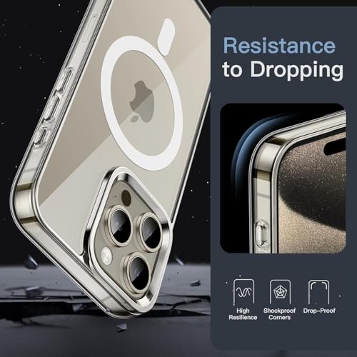 Image of JGD PRODUCTS Magnetic Silicone Case for iPhone 15 Pro Max Compatible with MagSafe, Shockproof Phone Bumper Cover, Anti-Scratch Clear Back (Clear)