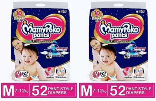 Image of MamyPoko ?Unisex, Pants Pants Extra Absorb Diaper, Medium-52+52 Pants - M (104 Pieces)