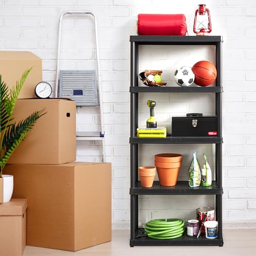 Image of Gracious Living 5 Shelf Fixed Height Ventilated Medium Duty Storage Unit Organizer System for Home, Garage, Basement, and Laundry, Black (2 Pack)