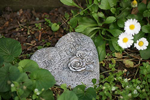Bambelaa! Grabschmuck Grabdeko Herz Inschrift „In Liebe“ Steinharz Friedhof