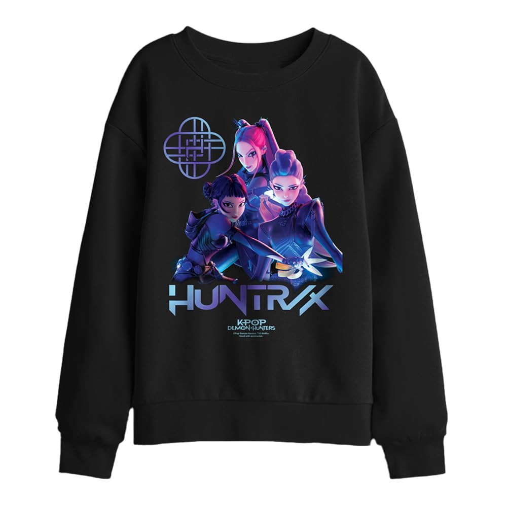Kpop Demon Hunters Huntrix Demon Hunters Group Kids Sweatshirt, Black, 12-13Y