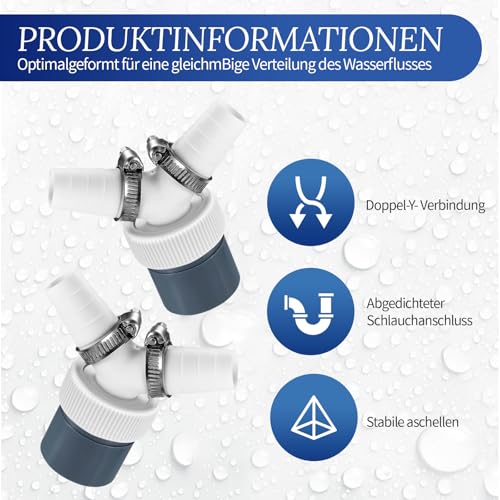 2 Stücke Abfluss Waschmaschine Doppelanschluss,T-Stück Doppelanschluss für Geschirrspüler,Eingangsstutzen für Y-Adapter von 19-24 mm und Abgang 40mm,für den Geschirrspüler,Trockner,Waschmaschine