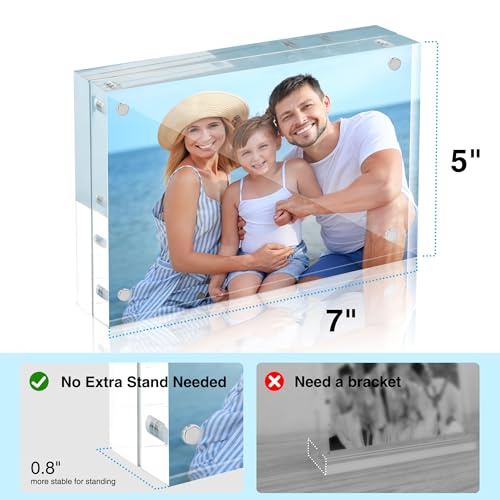 Image of HOUSE DAY Acrylic Picture Frames 5x7, 2 Pack Magnetic 5x7 Picture Frame, Double Sided Clear 5 x 7 Photo Frame with Microfiber Cloth, Frameless FreeStanding 5x7 Frame Gift for Desktop Display