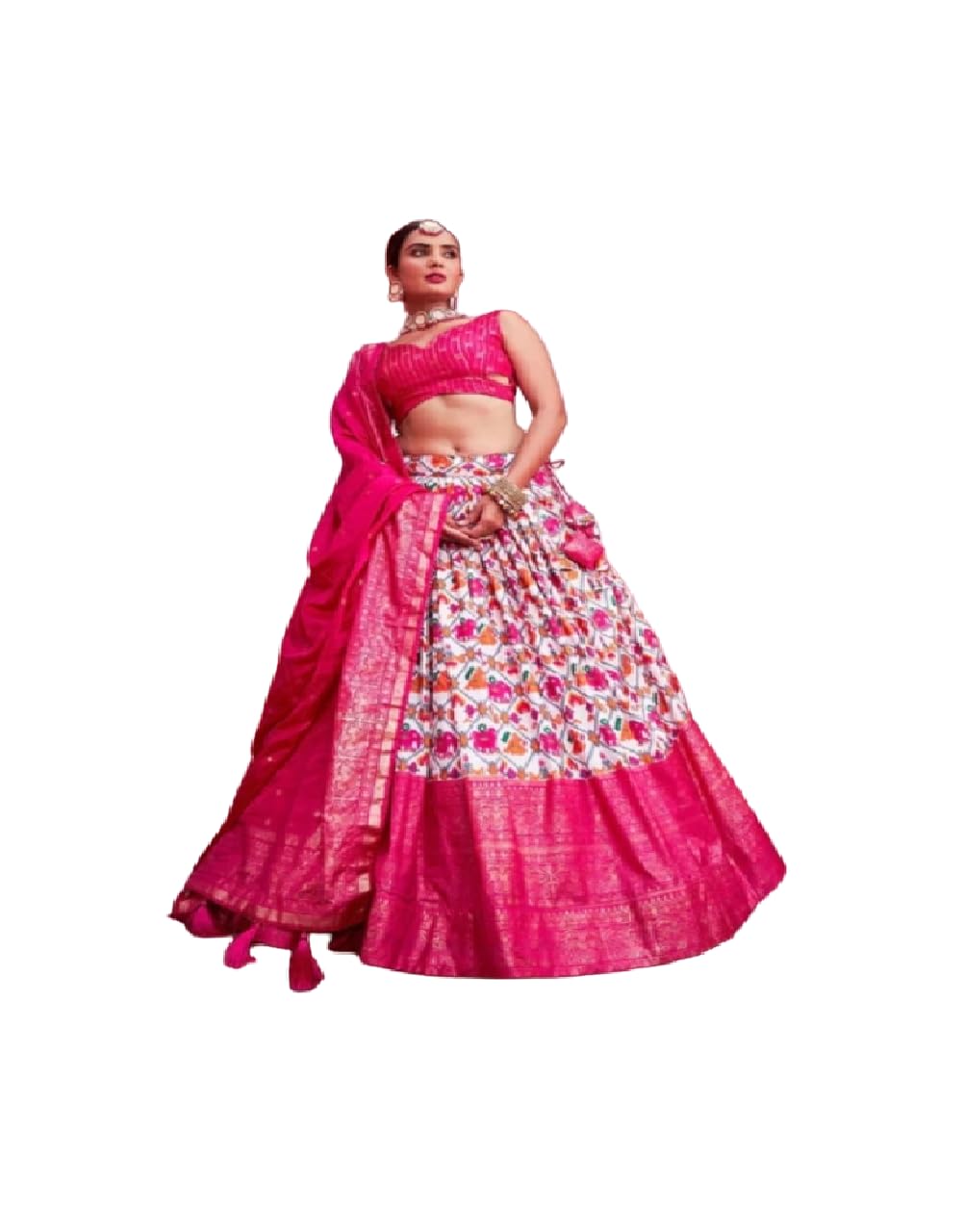 Khunshi creationWomen Printed Kanjiveram Silk Ethnic wear Readymade Lehenga Choli With Dupatta Set (WS_2056)