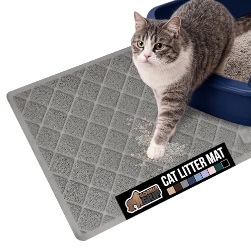 GORILLA GRIP Cat Litter Box Mat, Water Resistant, US Designed Kitty Litter Trapping Mats, Easy to Clean, Scatter Control, Less Mess and Clean Floors, Kitten Supplies for Indoor Cats, 24x17 Grey