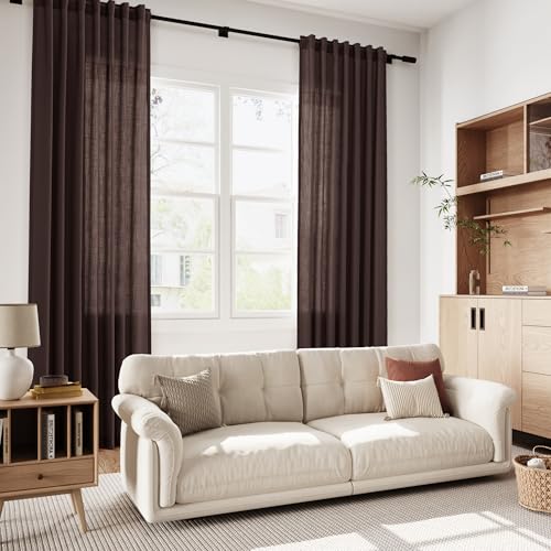 Image of Nanspring Linen Curtains, Coffee Brown, 84 Inch Long