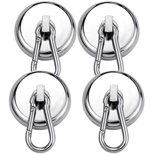 DIYMAG Magnetic Hooks,160LBS Strong Heavy Duty Neodymium Magnet Hooks with Swivel Carabiner Hook, Great for Your Refrigerator and Other Magnetic Surfaces, Pack of 4