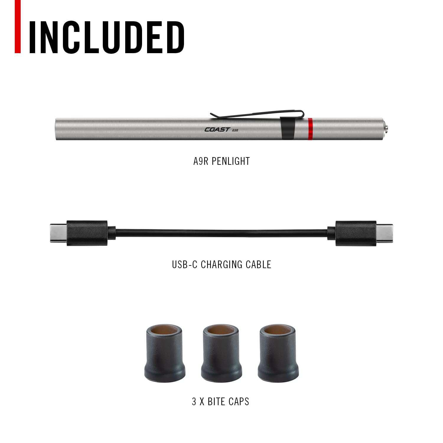 Coast® A9R 54 Lumen Rechargeable Inspection Beam LED Penlight with Flex Charge and Charging Cap, Silver