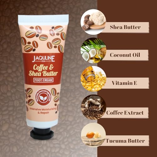 Image of JAQULINE USA Coffee & Shea Butter Foot Cream | Intensive Moisturization, Heals Cracked Heels, Softens & Hydrates Feet - 30g