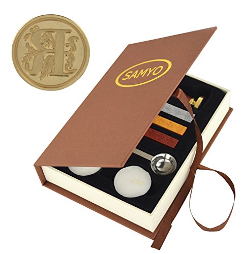 Samyo Wax Seal Stamp Kit Retro Creative Sealing Wax Stamp Maker Gift Box Set Brass Color Head With Vintage Classic Alphabet Initial Letter (R) #TOP12