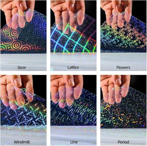 Image of True-Ally 20 Sheets Holographic Sticker Paper, Transparent Holographic Vinyl Laminate Film, Clear Overlay Lamination Sticker Paper Self Adhesive Waterproof - 8.5x11 inch (Gear Flower Patter)