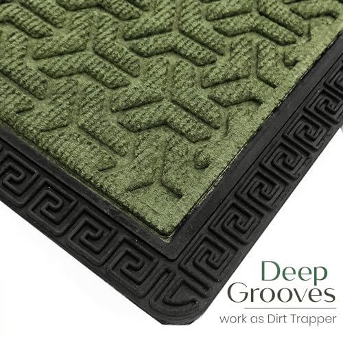 Image of Yellow Weaves Large Size (60x90 cm) Door Mat for Home Entrance, Outdoor Rubber Mat - Non-Slip, Anti Skid Foot Mat, Dirt Trapper, Heavy-Duty, Waterproof Doormat (Triangle Design, Olive Green Color)