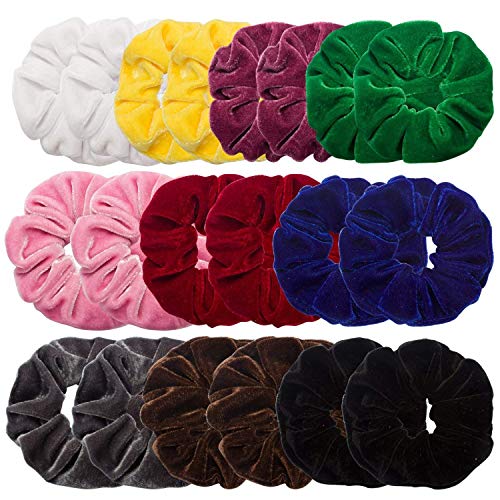 VELSCRUN 20 Pieces Hair Scrunchies Velvet Elastics Scrunchy Bobbles Soft Plush Hair Bands Hair Ties, 10 Colors