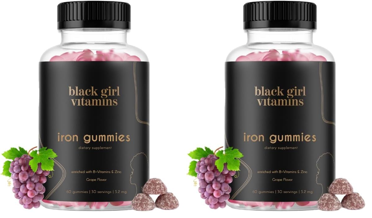 Black Girl Vitamins - Iron Gummies (20 mg), Supports Iron Deficiency & Anemia, Gluten-Free, Gelatin Free, Made in The USA (Grape, 60 Count) 30 Day Supply (Pack of 2) 60 Count (Pack of 2)