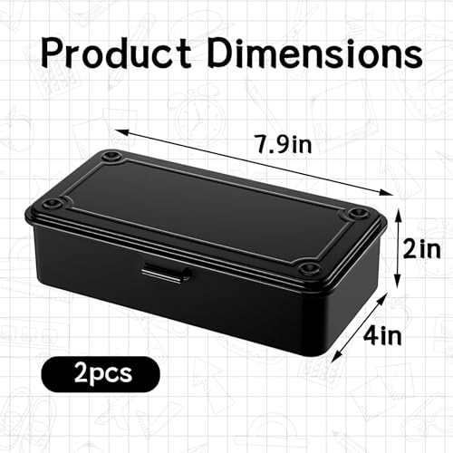 Image of 2 Pack Steel Storage Box with Hinged Lid, Metal Container for Scrapbook Stamps, Rectangular Empty Hinged Metal Tool Box, Storage Organizer for Pegs, Pens, Stationary (7.9 X 4 X 2 Inch)
