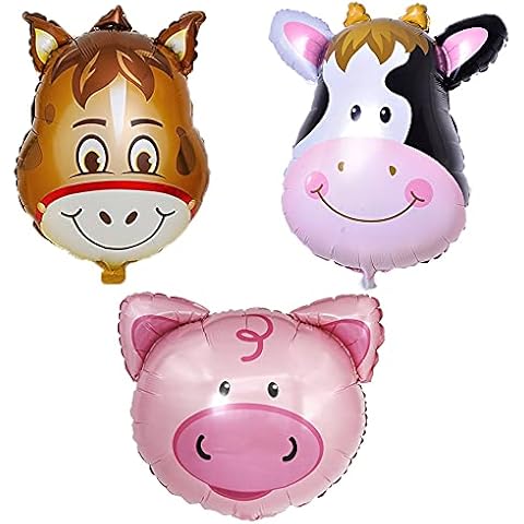 HORUIUS Farm Animal Balloons Pig Cow Horse Donkey Shaped Foil Mylar Balloon for Baby Shower Farm Animals Theme Birthday Party Supplies Decorations 3PCS Cover