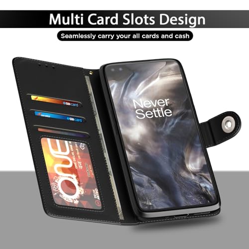Image of Pikkme Flip Cover Leather Finish | Inside TPU with Card Pockets | Wallet Stand and Shock Proof | Complete Protection Button Flip Case for Oneplus Nord (2020) (Black)